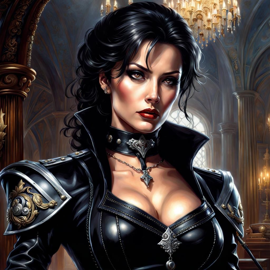 Gothic Woman in Leather Uniform Portrait