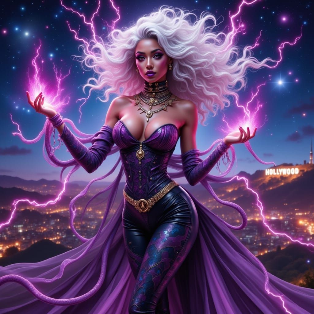 Sorceress of Hollywood Magic in Cyberpunk Style