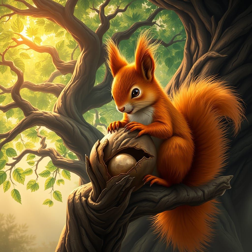Ginger Squirrel in a Fantastical Tree Scene