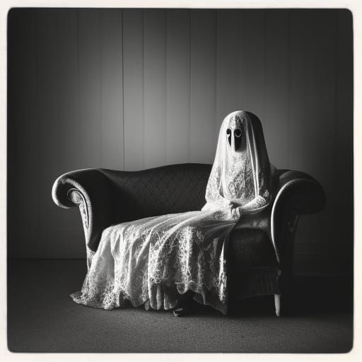 Eerie Ghost Haunts Room in Moody Digital Art