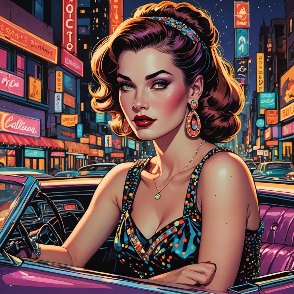 Pop Art Pin-Up Girl in City Lights