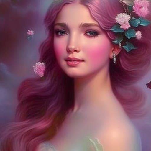Ethereal Raspberry Girl in Hyperdetailed Fantasy Landscape