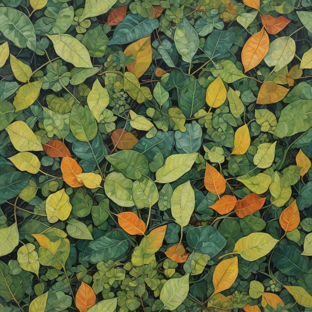 Abstract Botanical Geometric Art in Oil Paint Style