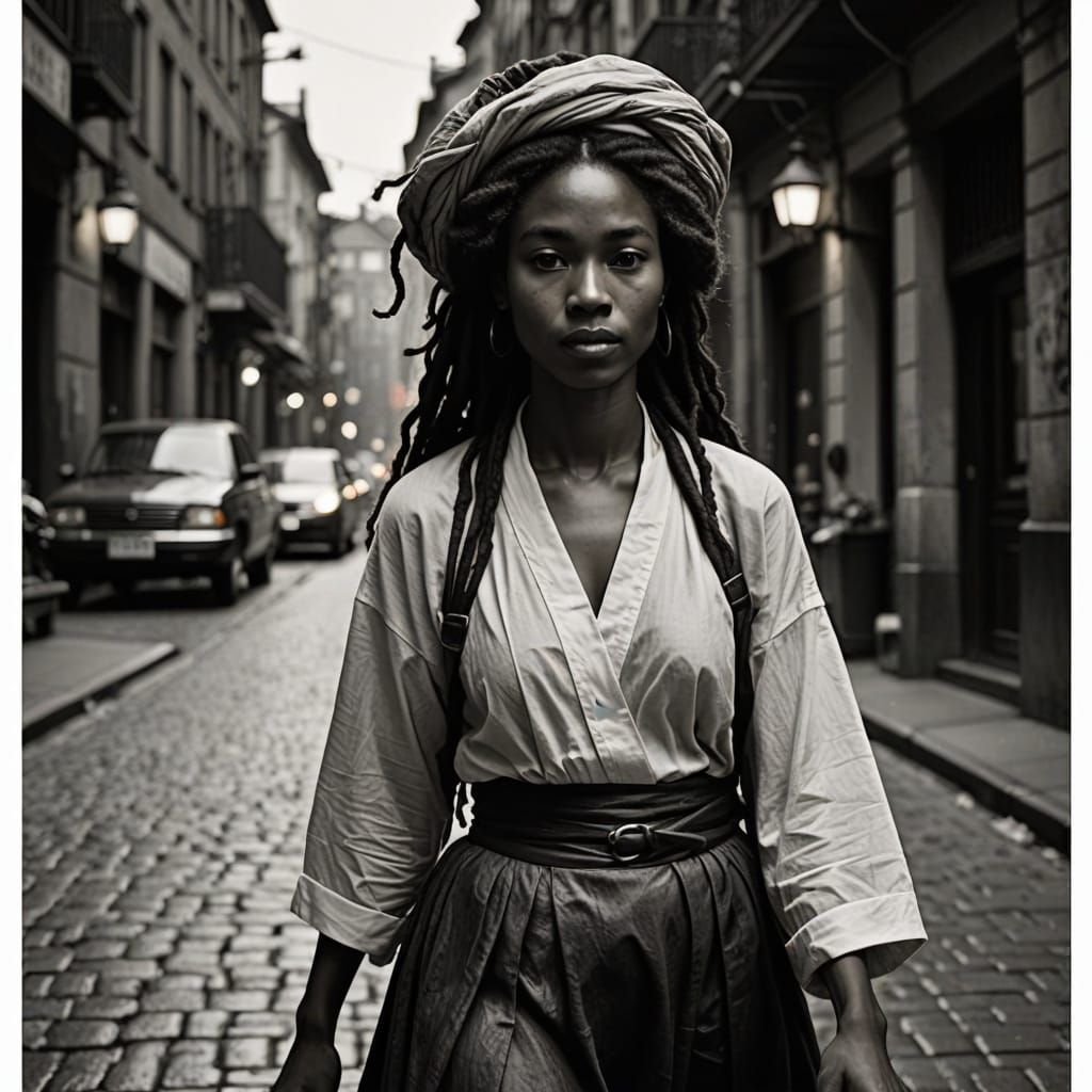 Surreal Japanese Ink Brush Art of a Confident Rasta Woman