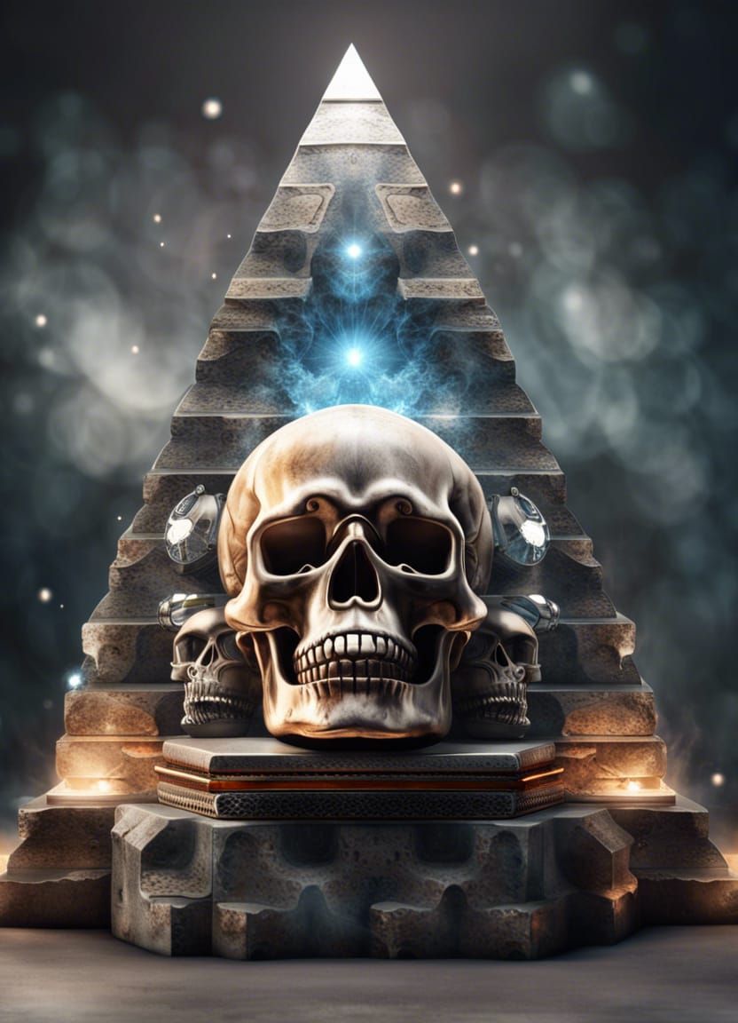 Hyperrealistic Crystal Skull on Pyramid Altar