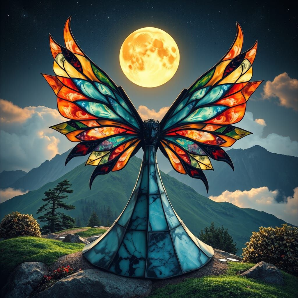 delicate marble stained glass wings