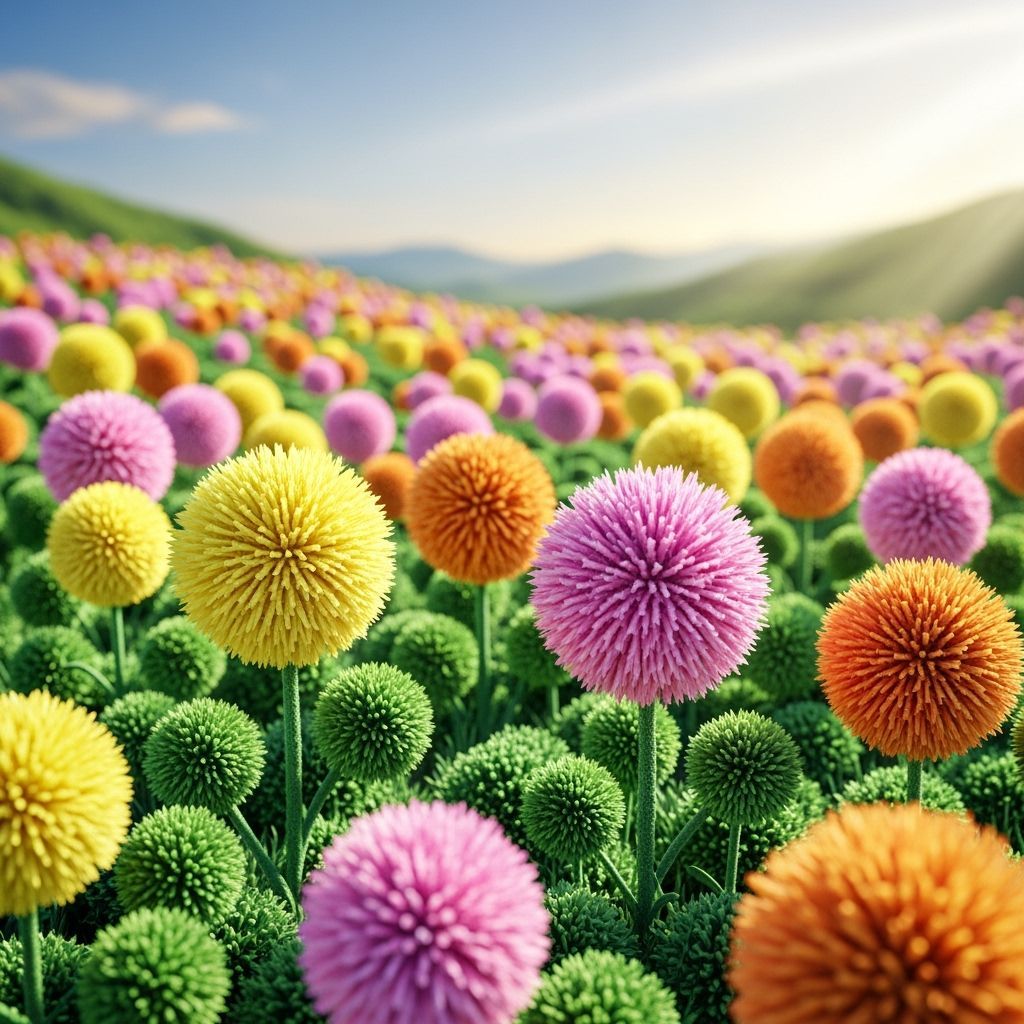 Pom-Pom Flower Field: A Whimsical 3D Landscape