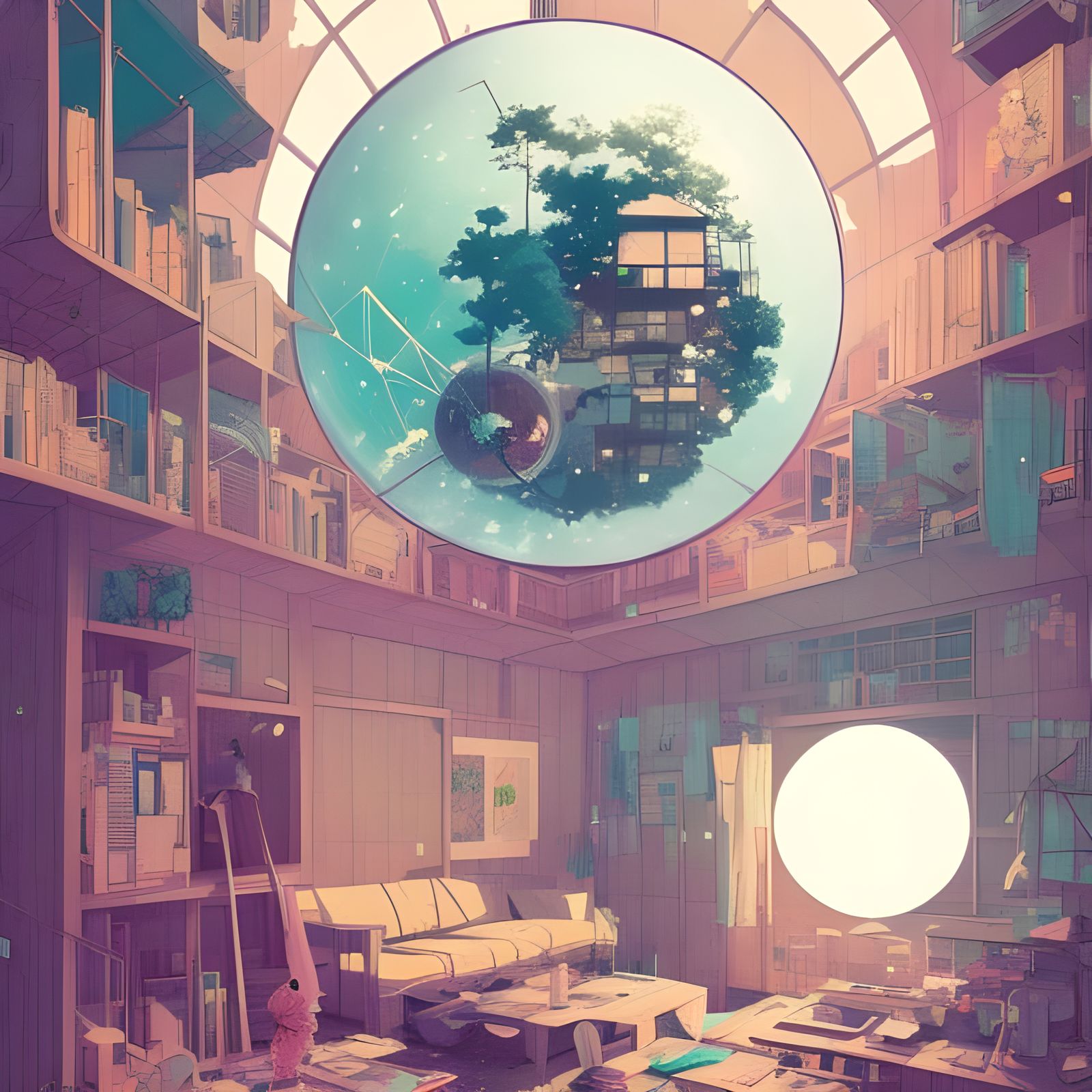 Japanese House Inside Sphere: Hyperdetailed Digital Illustra...