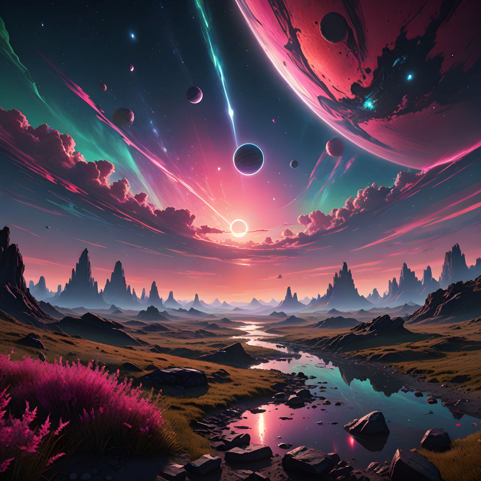 Cyberpunk Galaxy Planet Rises Above the Venus Horizon