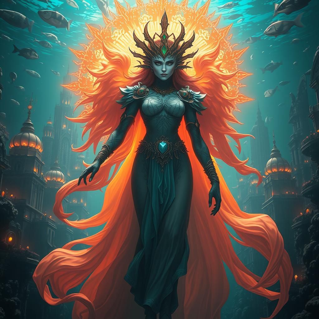 Majestic Atlantian in Underwater City, Art Nouveau Style