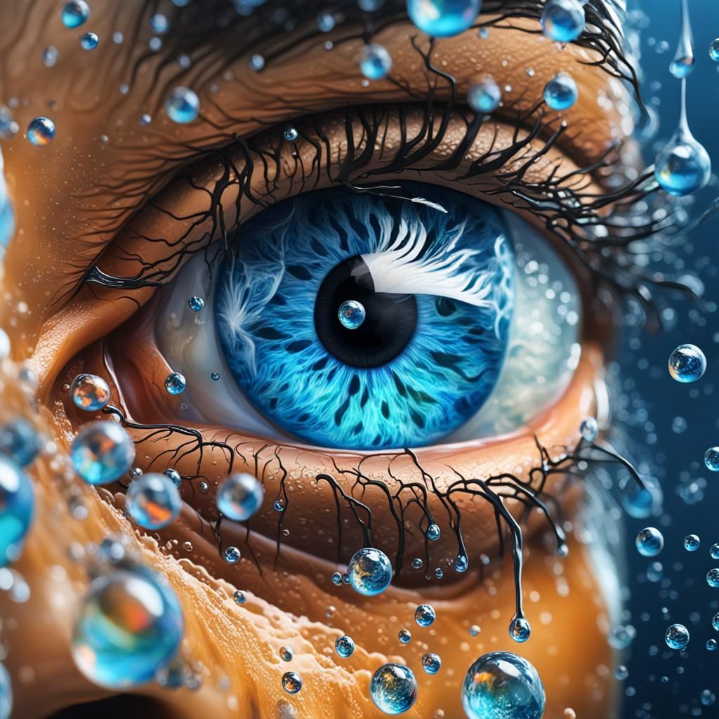 Hyperrealistic Blue Eye in Ocean Wave Splash Art