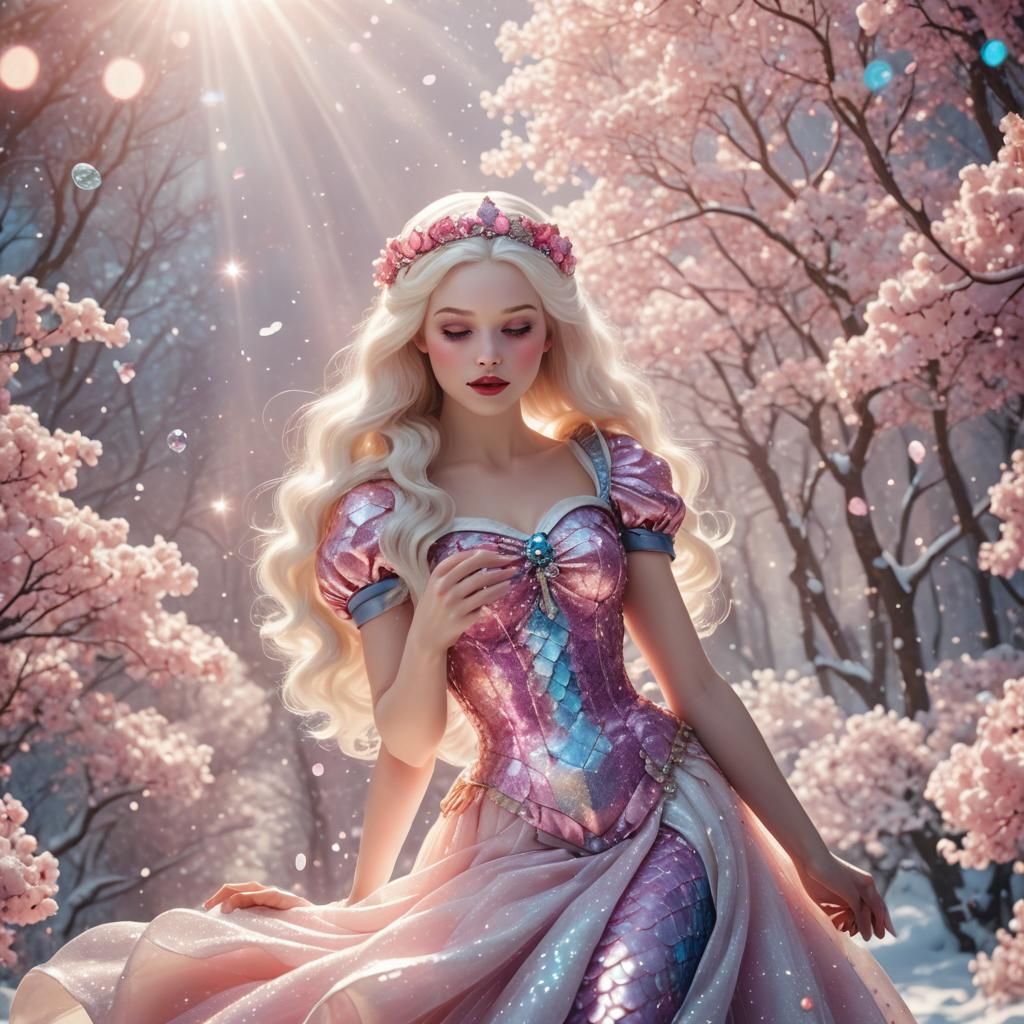 Snow White Space Mermaid with Pink Sparkles