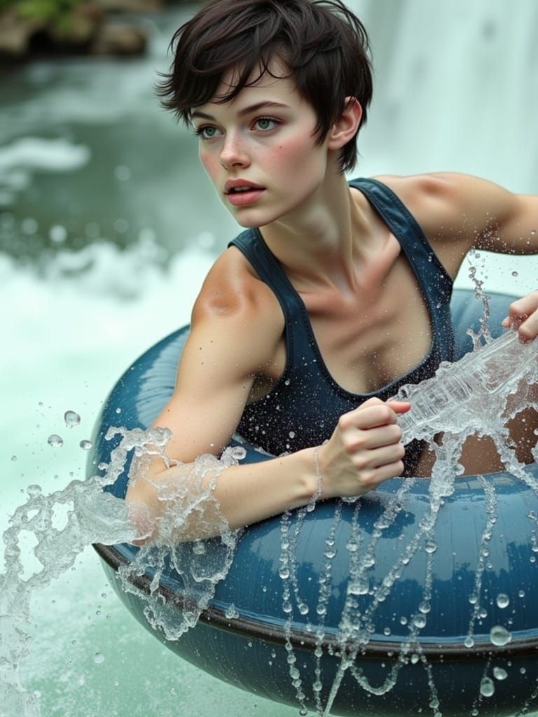 Gorgeous Close-up of Daredevil Woman Riding Barrel over Niag...