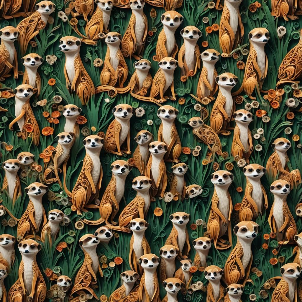 Detailed Paper Quilling Meerkats Art