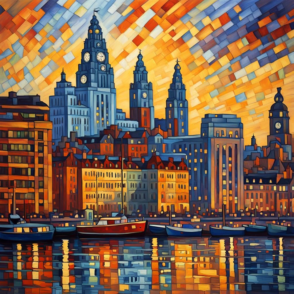 Liverpool Cityscape in Neo-Impressionist Style
