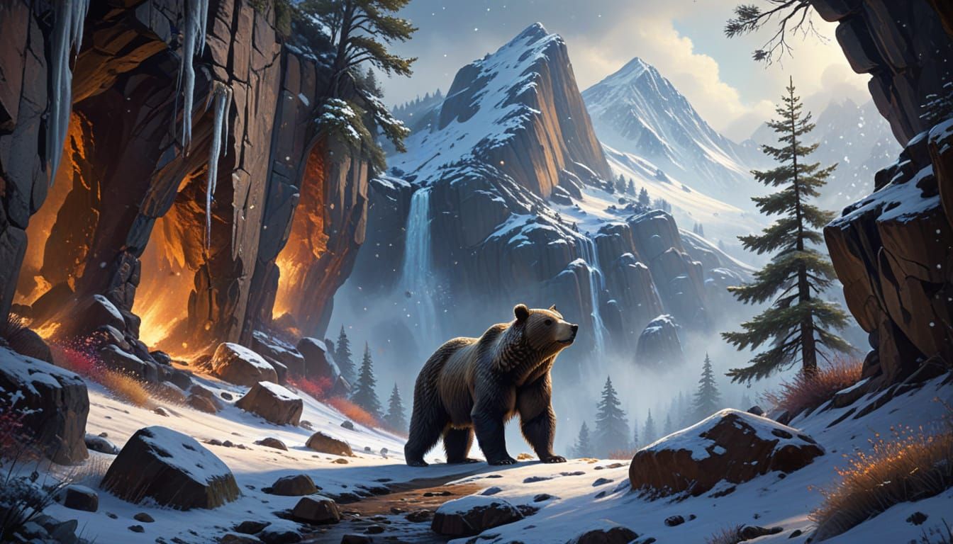 Short-Nosed Bear in Winter Wonderland Painting