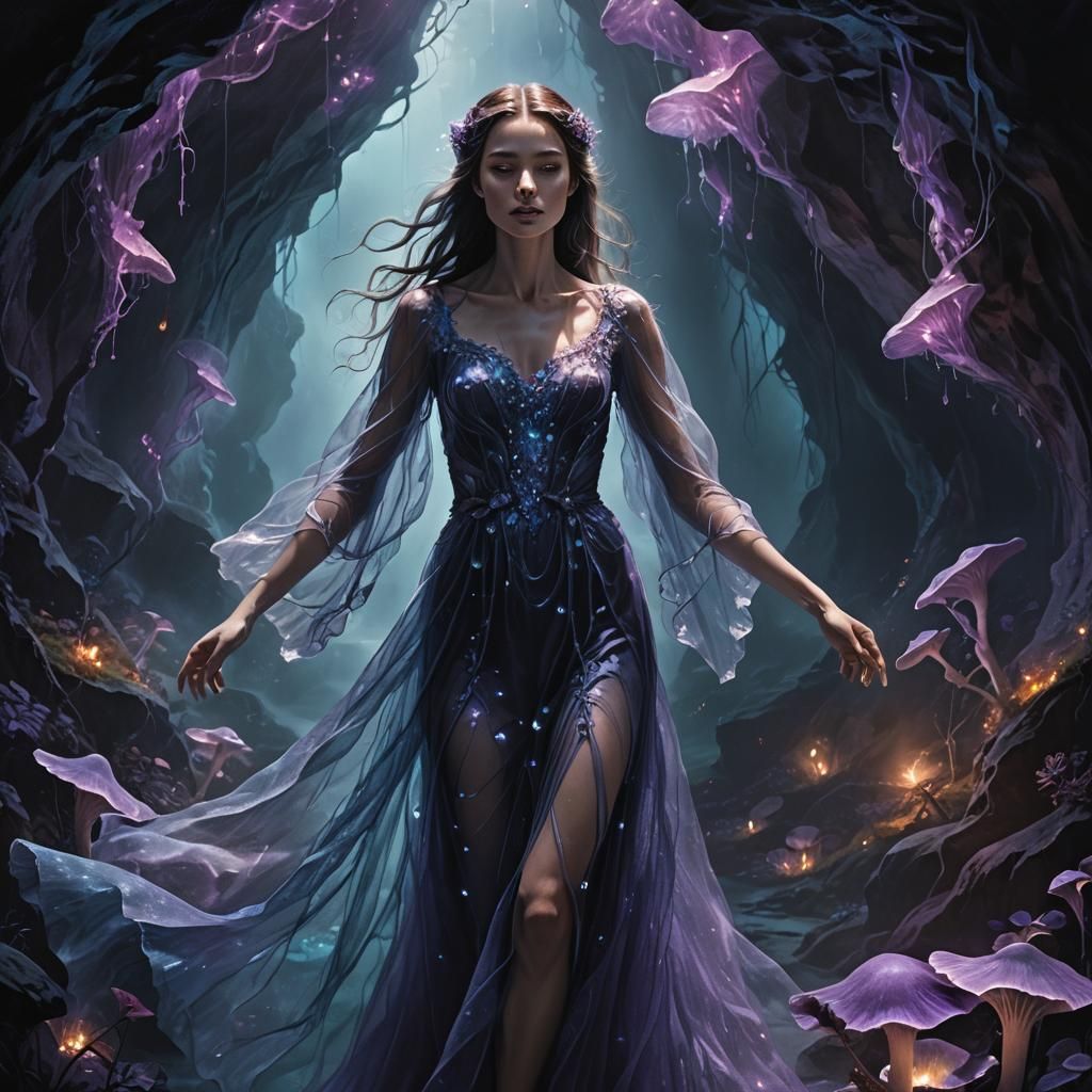 Ethereal Woman Summons in Midnight Cave