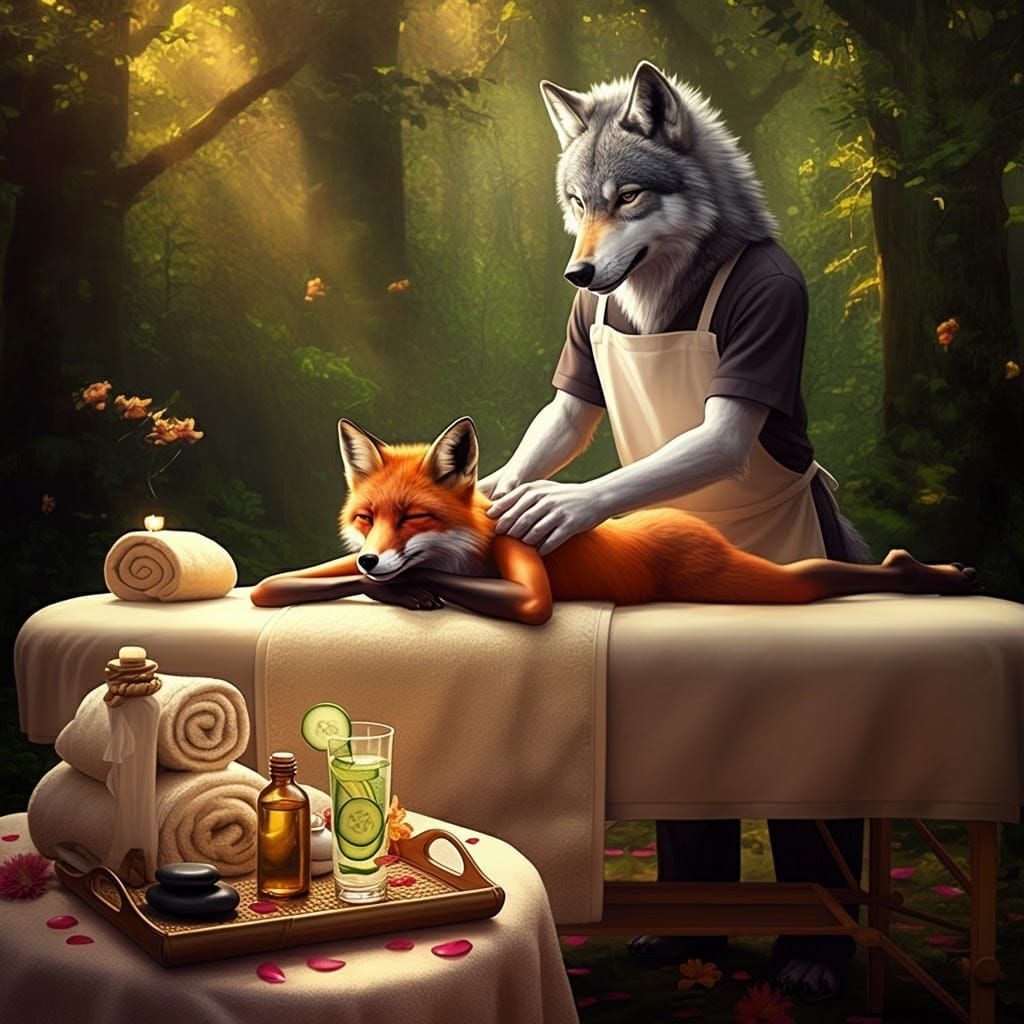 Fox Relaxation: A Hyperrealistic Spa Day in Forest