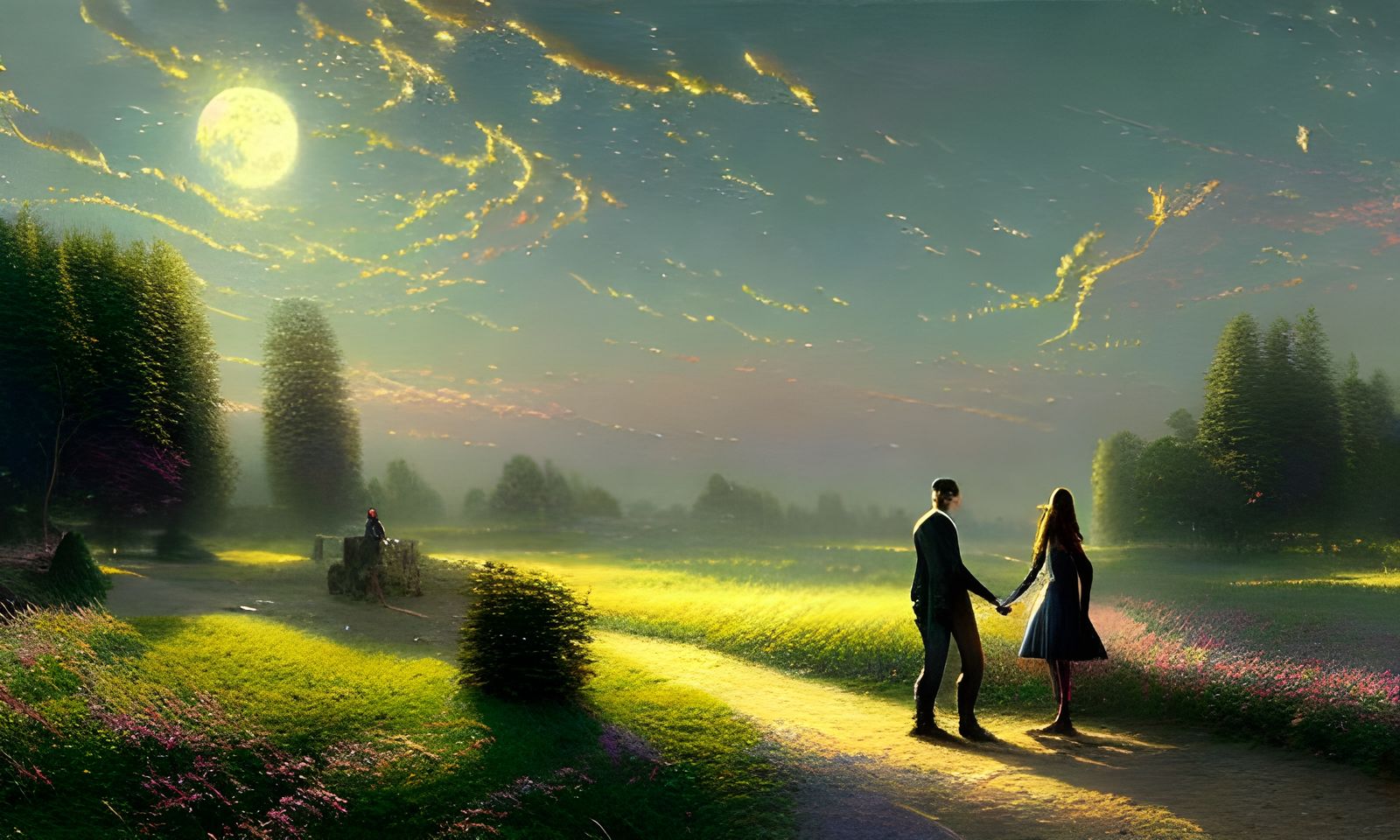 Moonlit Meeting in a Futuristic Landscape