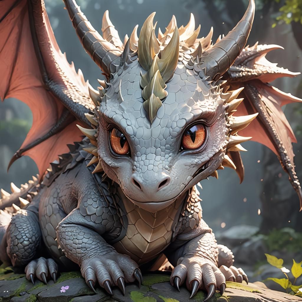 Sad Dragon in Anime Style 3D Concept Art