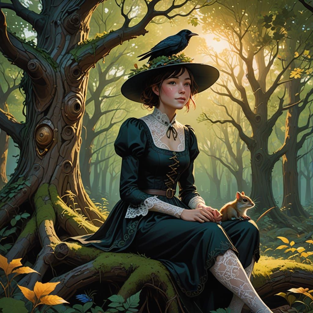 Majestic Tree Maiden in Whimsical Woodland