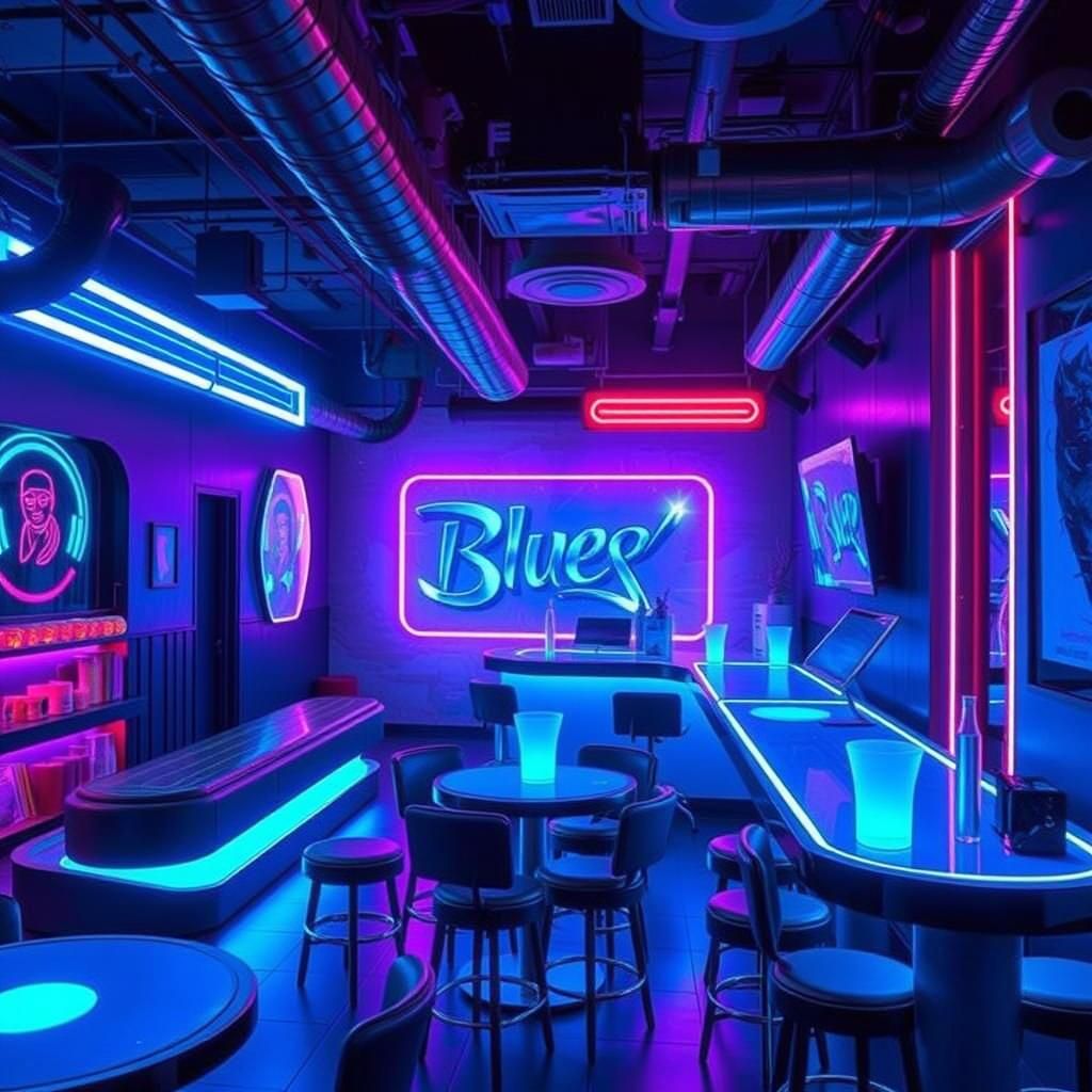 Blue Cyberpunk Dancer in Futuristic Club