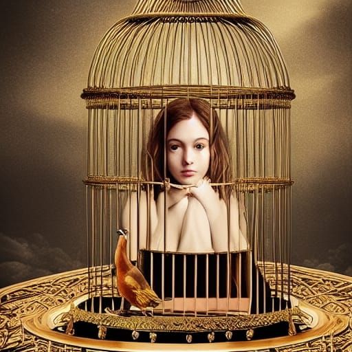 Girl in Gilded Cage: Dramatic Digital Painting