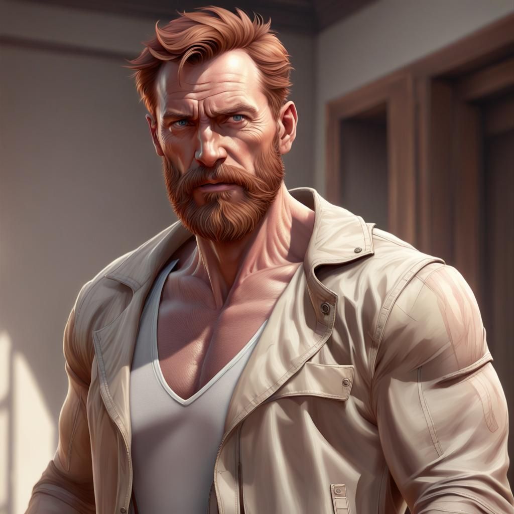 Bearded Man Portrait in Hyperdetailed Art Style