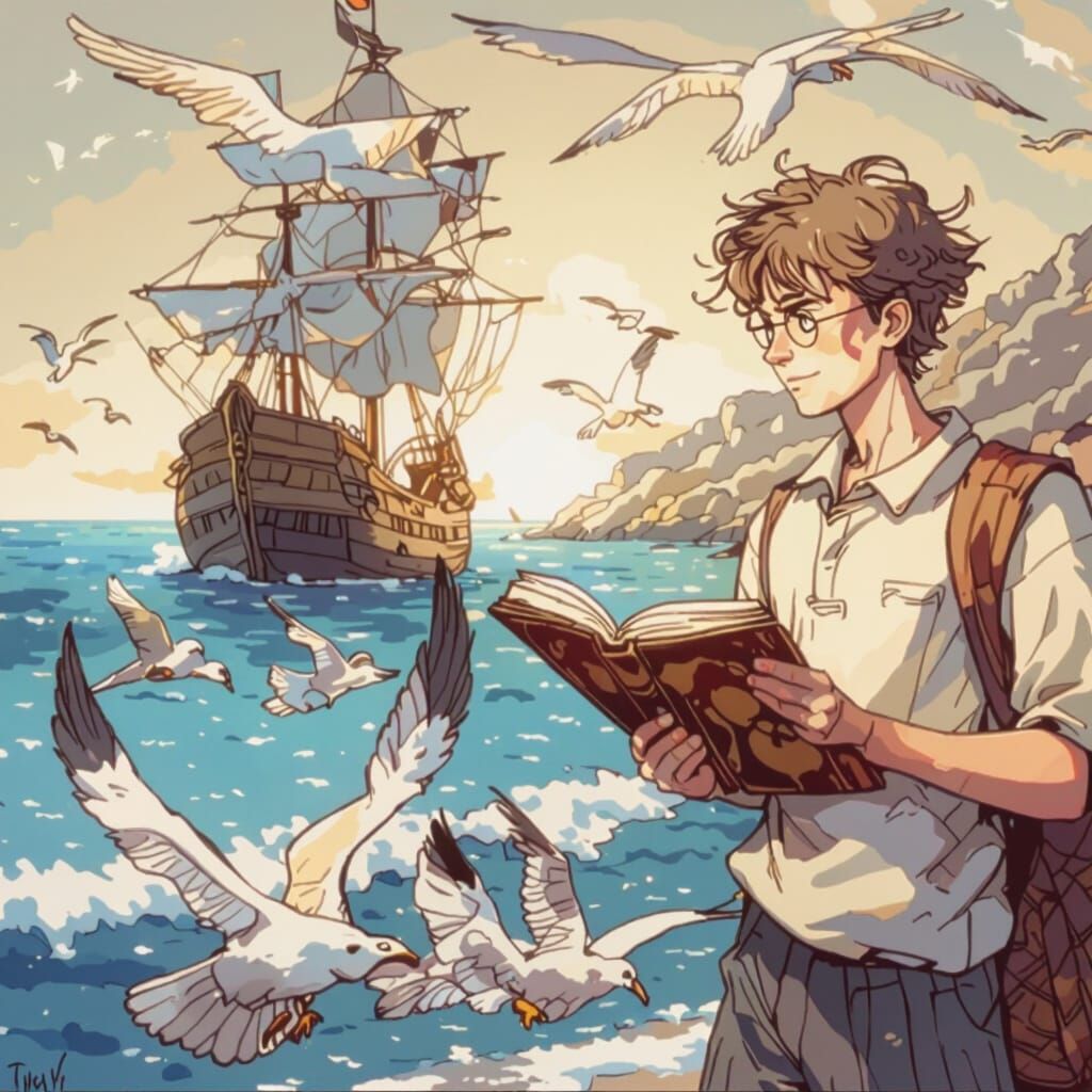 Harry Potter on Beach at Golden Hour, Painterly Style