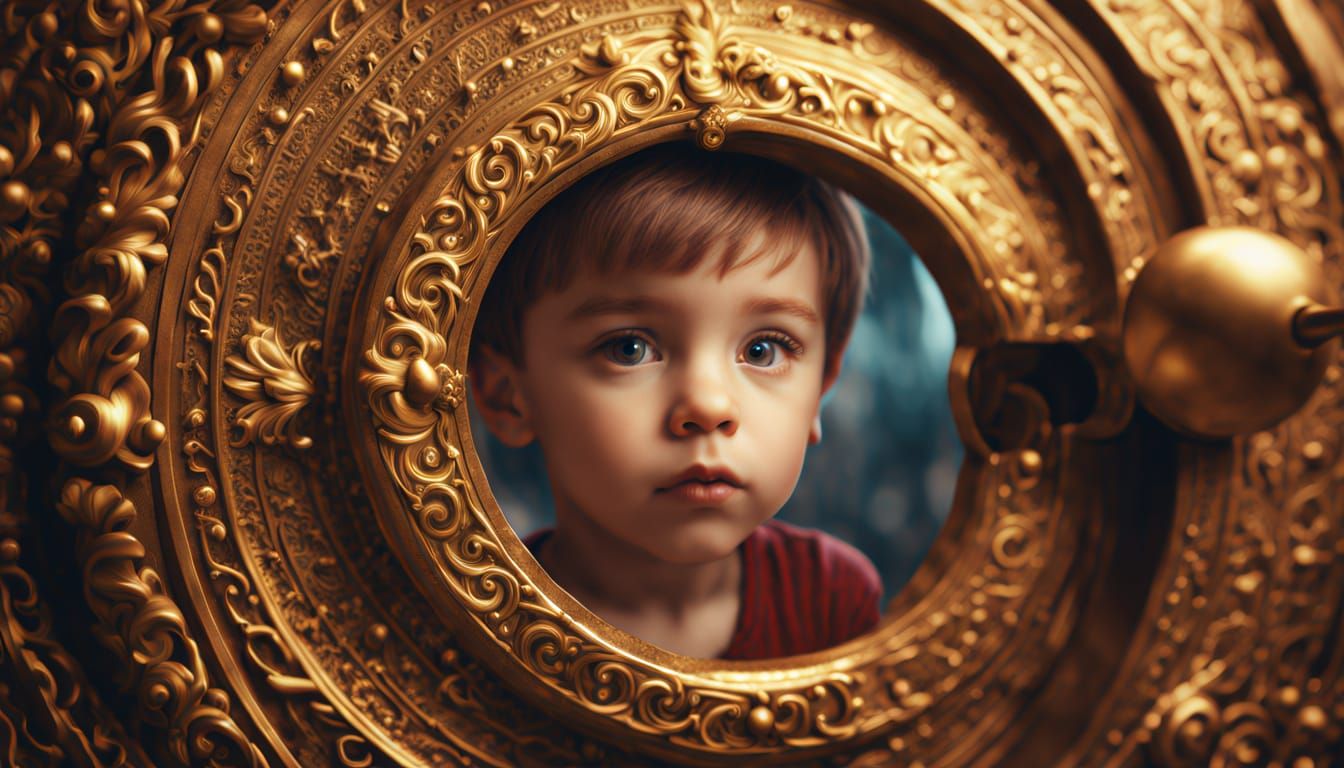 Child Glimpses Fantasy Through Keyhole in Digital Art