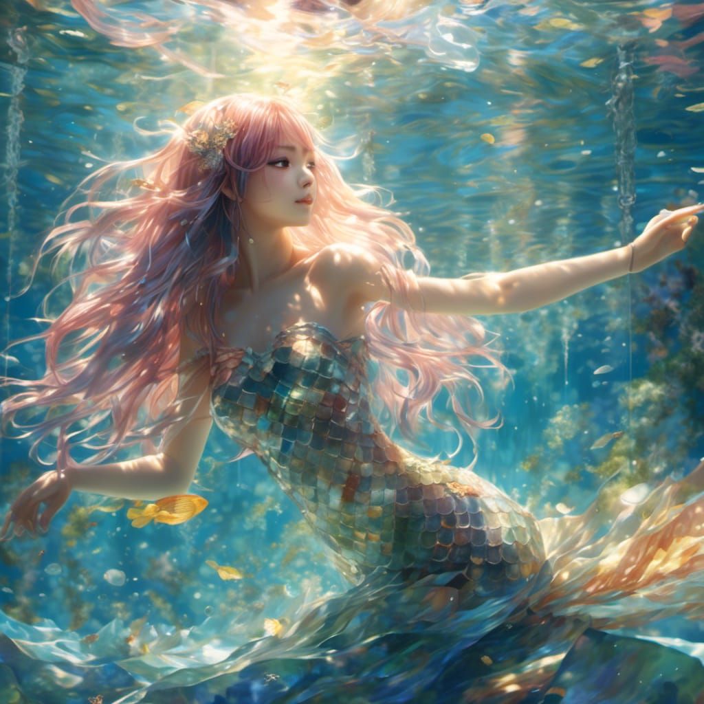 Hyperrealistic Asiatic Mermaid in Anime Style