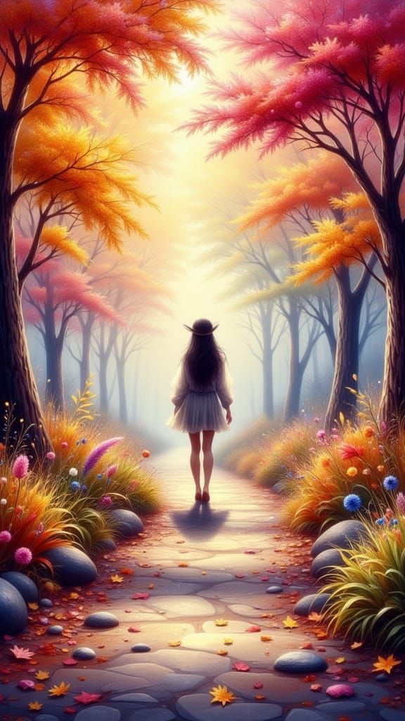 Dreamy Autumn Path in Metamodern Style