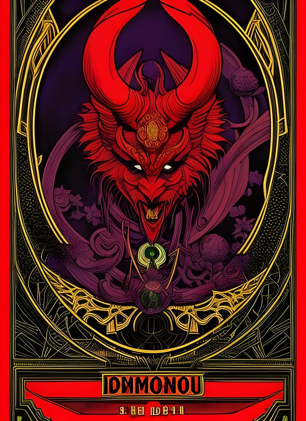 Red Devil Tarot Card in Detailed Digital Art Style