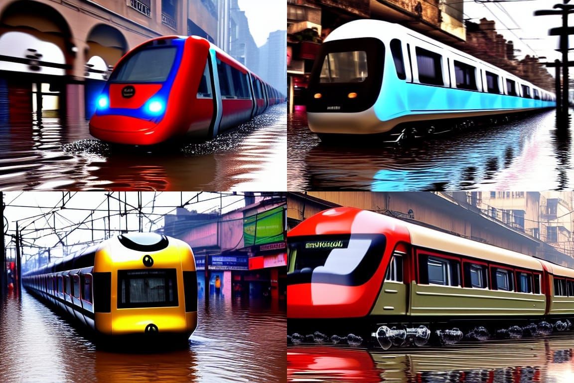 Liquid Metal Train in Flooded Mumbai, Digital Art