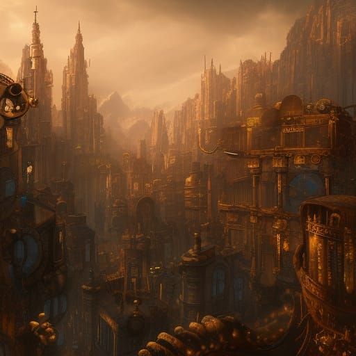Detailed Steampunk City Concept Art in 8k
