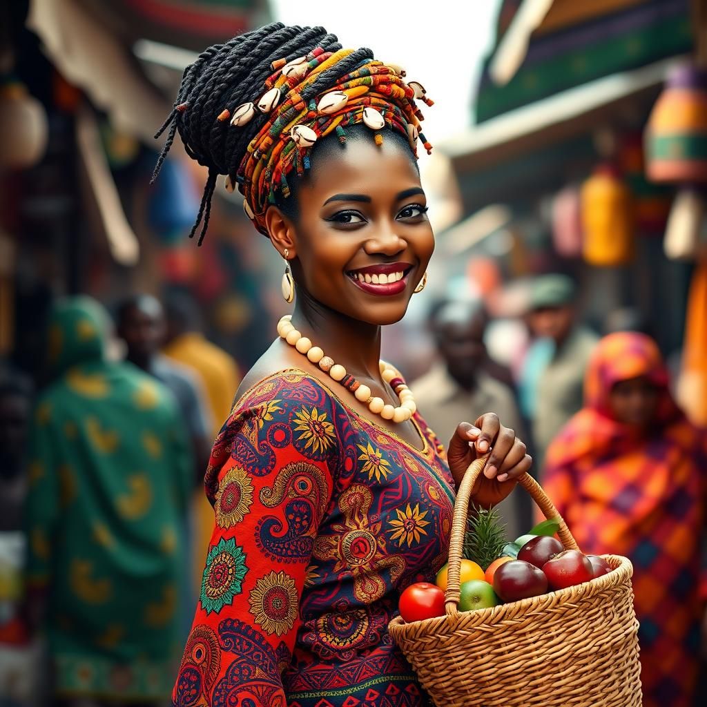 African Woman at Market: Digital Abstract Art