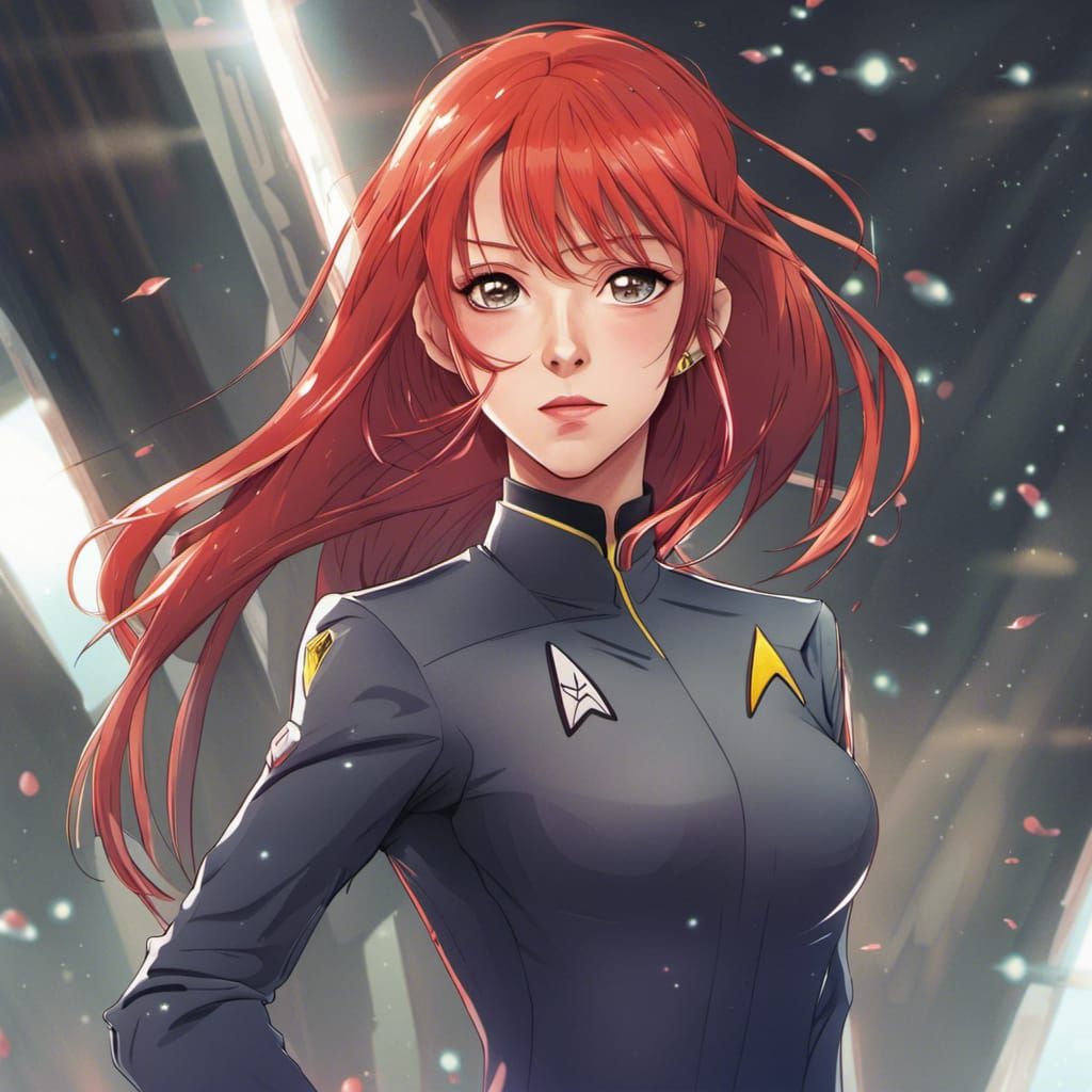 Red-Haired Girl in Star Trek Uniform, Anime Style