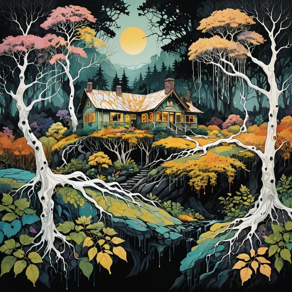 Surreal Double Exposure Creature in Fantasy World