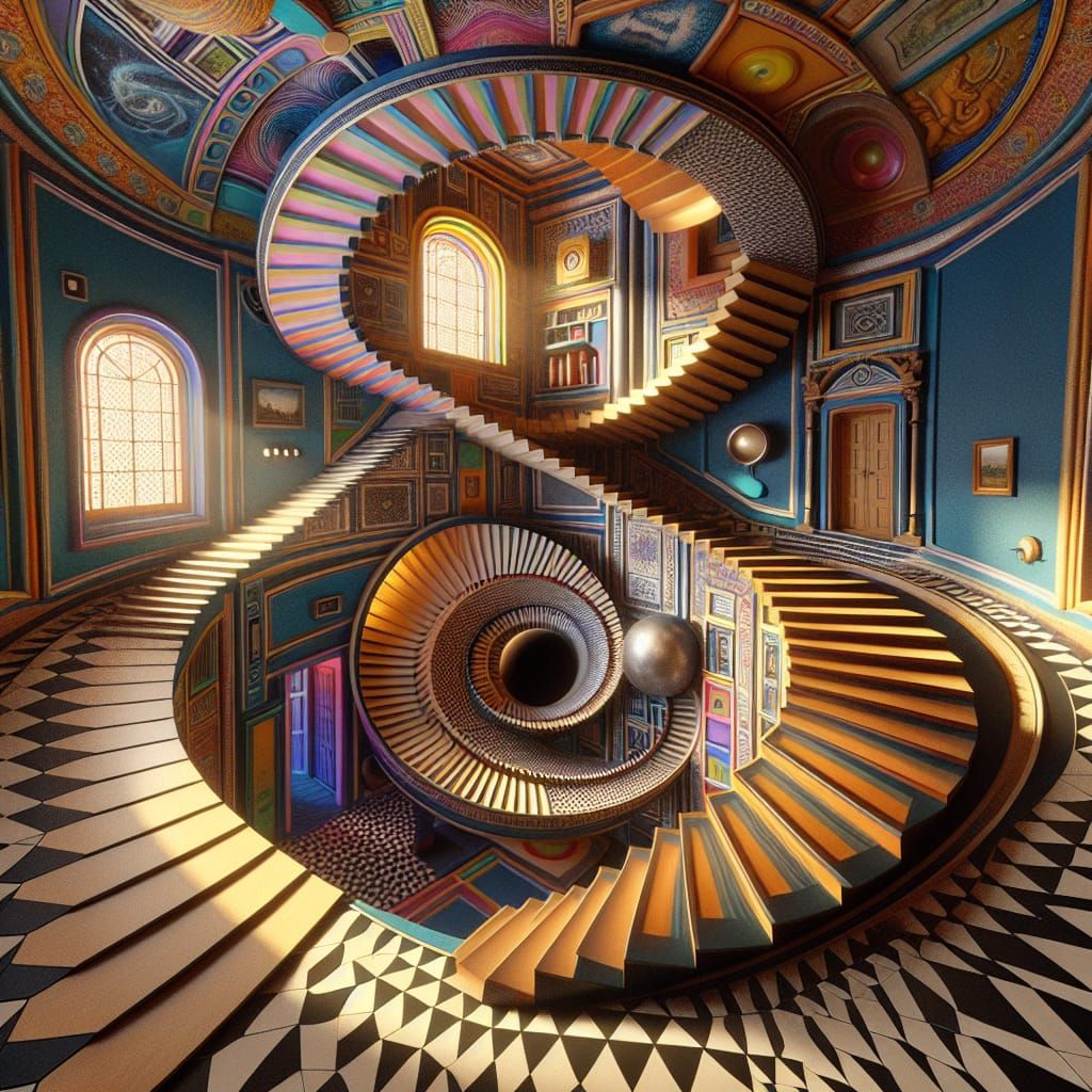 Escher-Inspired Interior with Mind-Bending Geometry