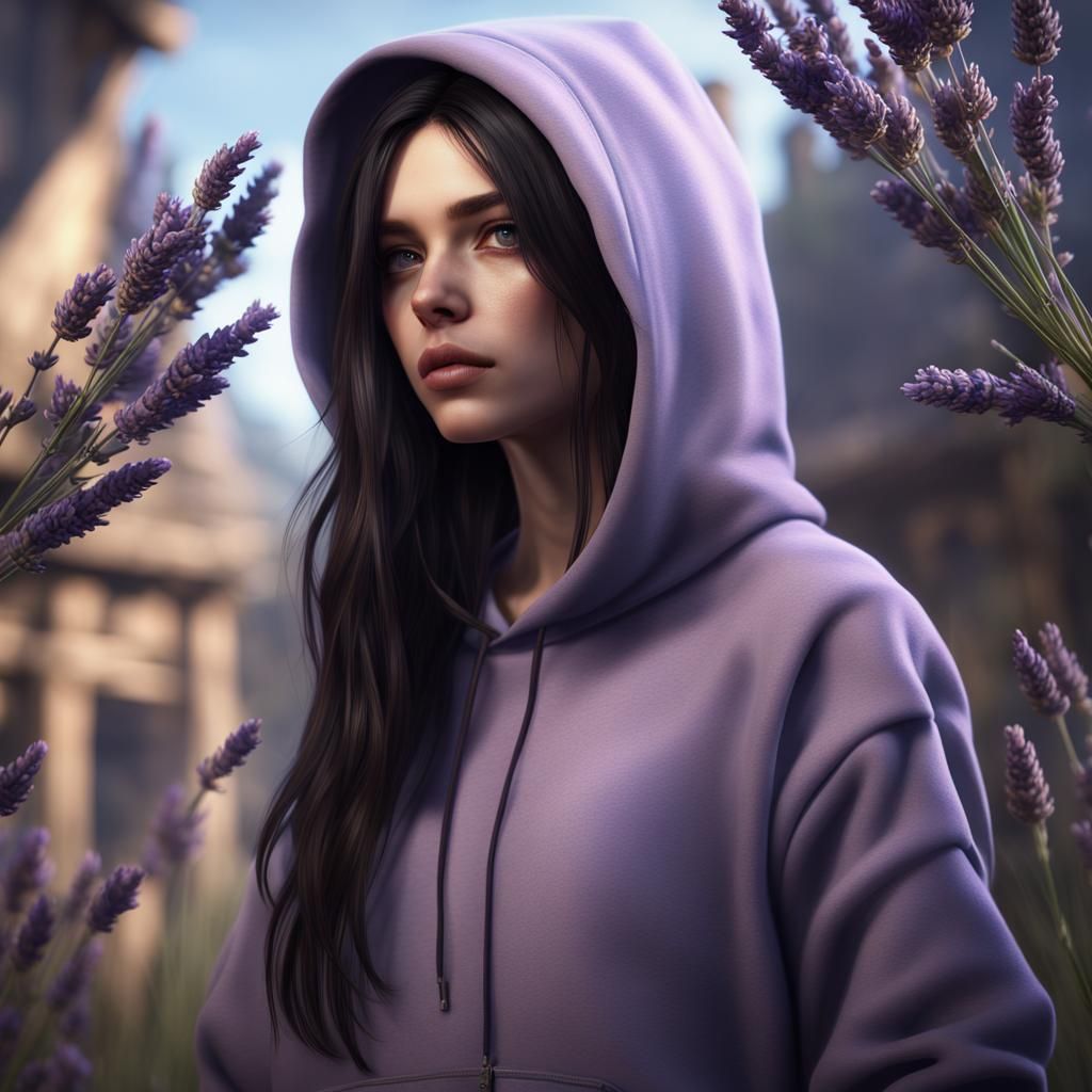 Girl with Lavender Hoodie: Fantasy Concept Art