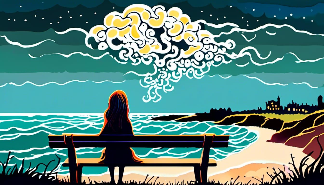 Vivid Dark Fantasy: Girl, Cloud, and Sea