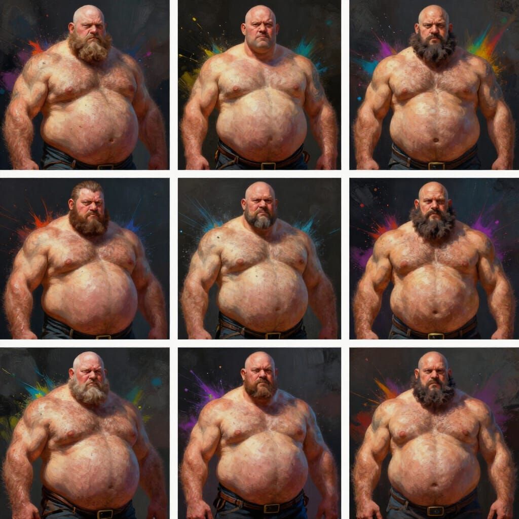 Hairy Bearded Men Collage in Painterly Fantasy Realism Style