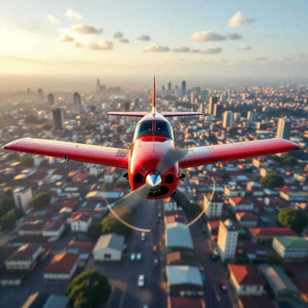 Red Propeller Plane Approaching Over Dar Es Salaam