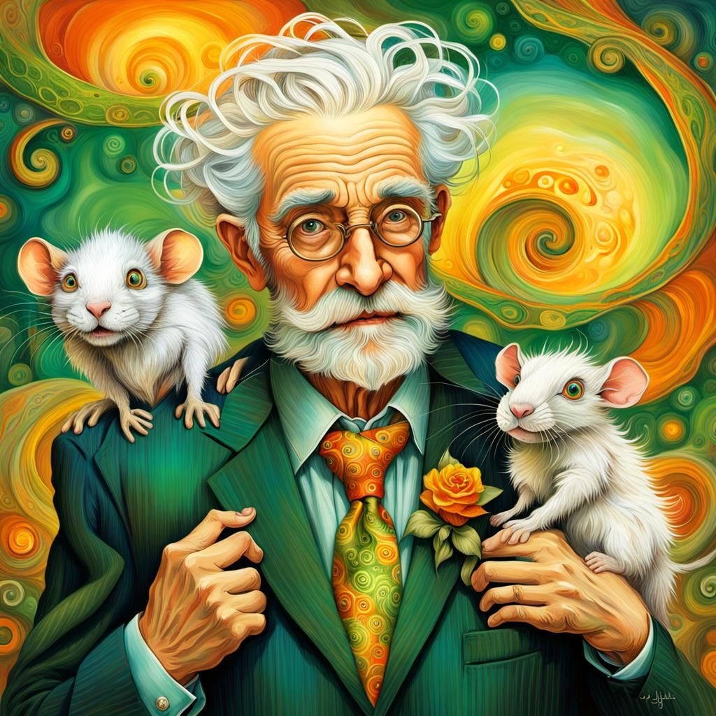 Surreal Whimsical Illustration: Man and Rat Discovery