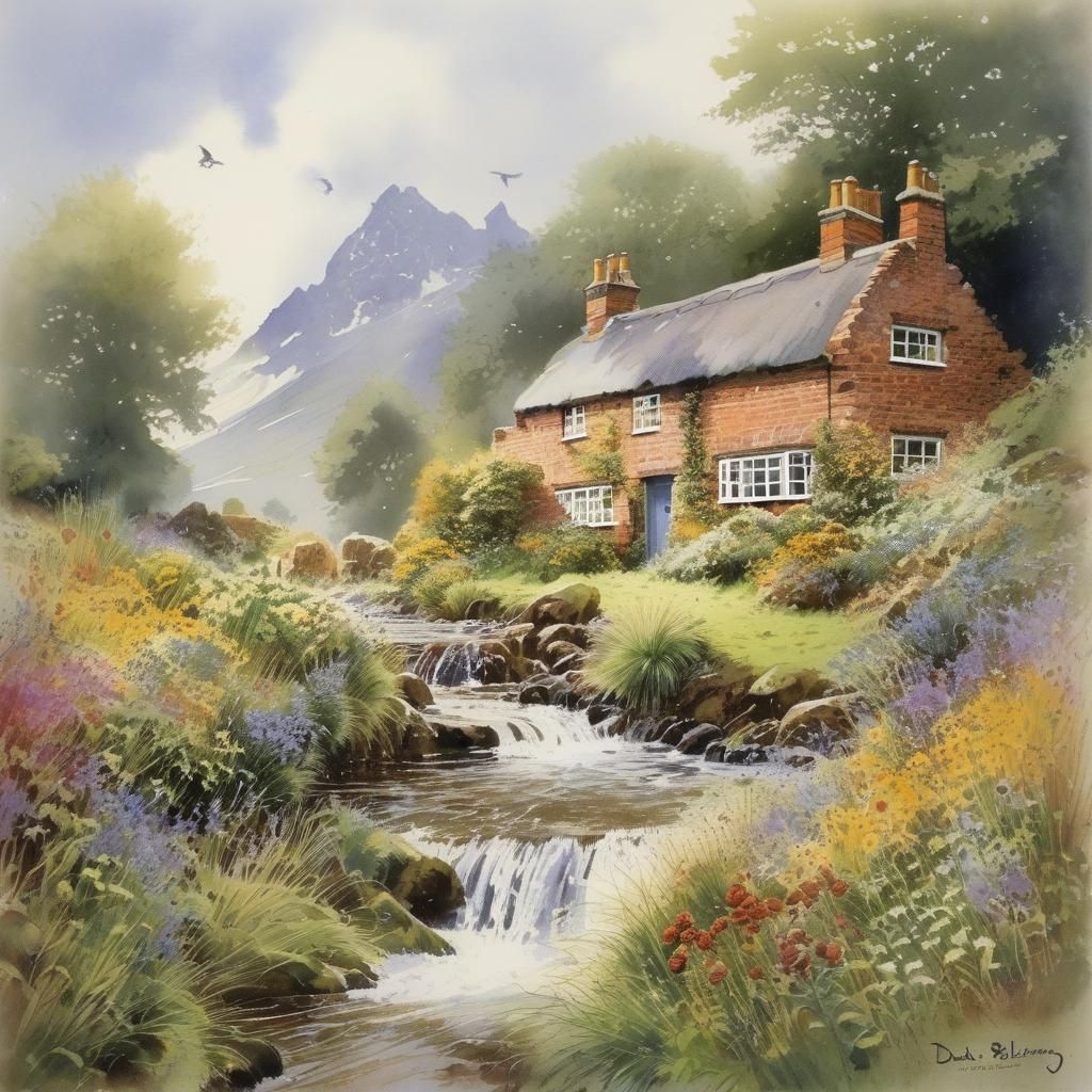 Majestic Mountain Landscape in Plein Air Style