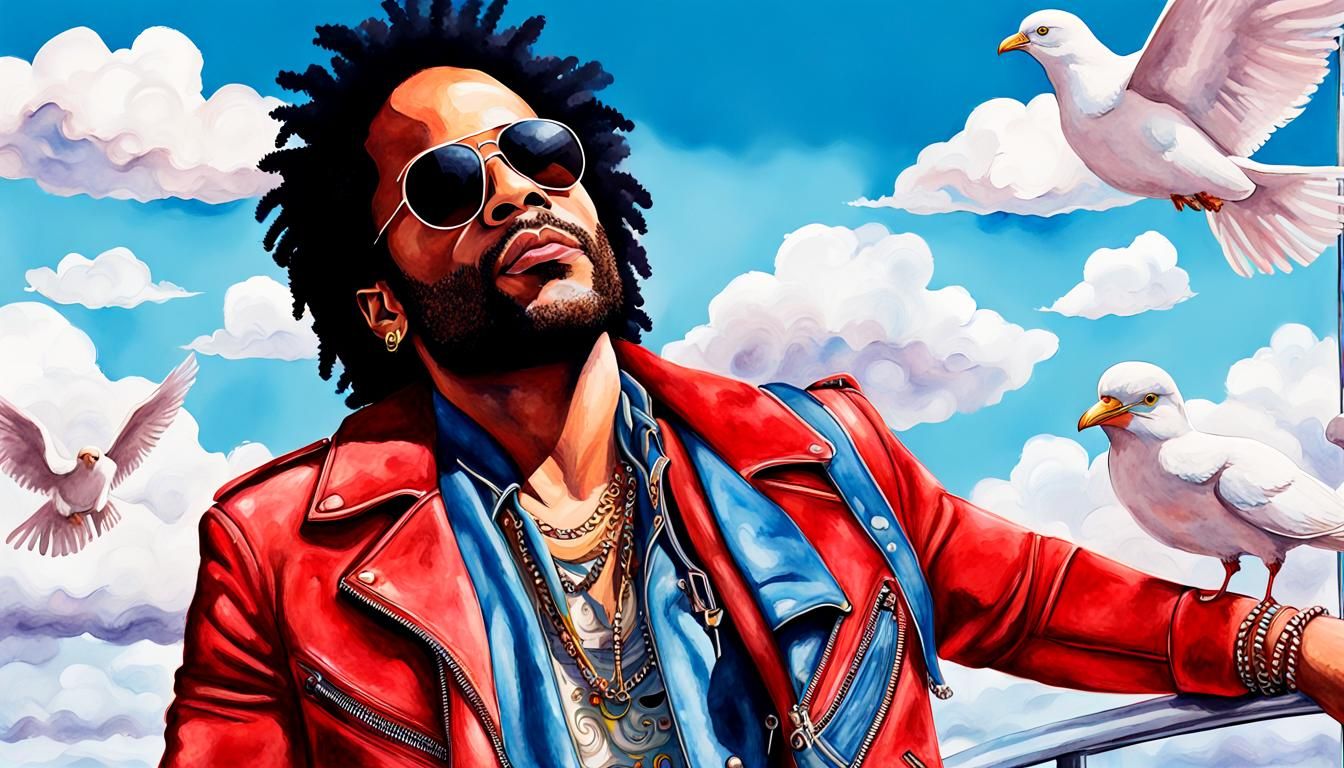 Pop Art Portrait with Red Jacket and Doves