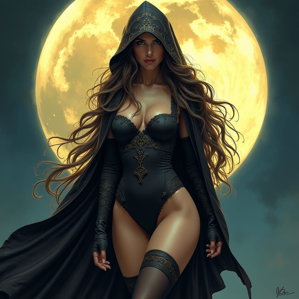 Druid Lady in Celtic Moonlight: Comic Book Art