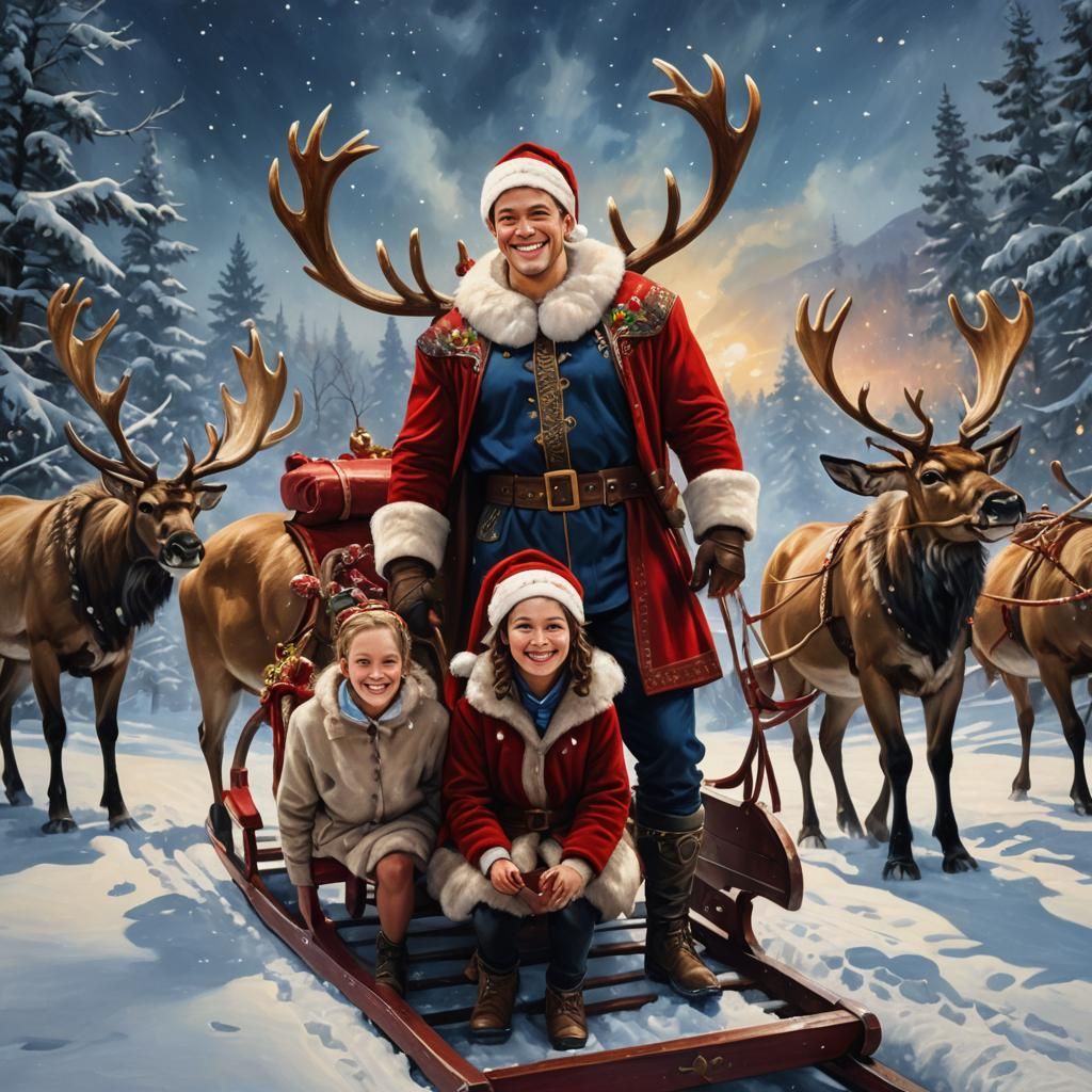 Festive Santa and Mrs. Claus in Oil Painting