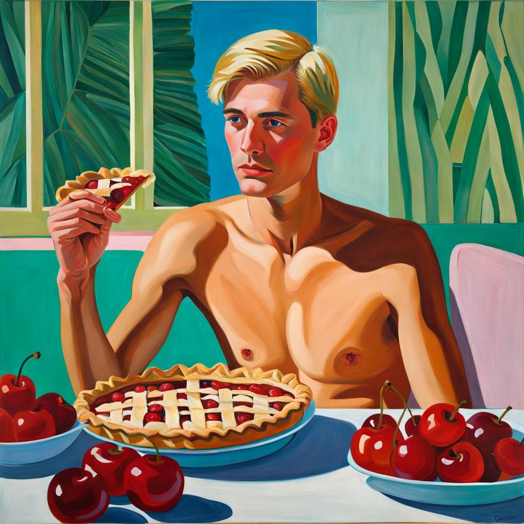 Pop Art Portrait of Man with Cherry Pie