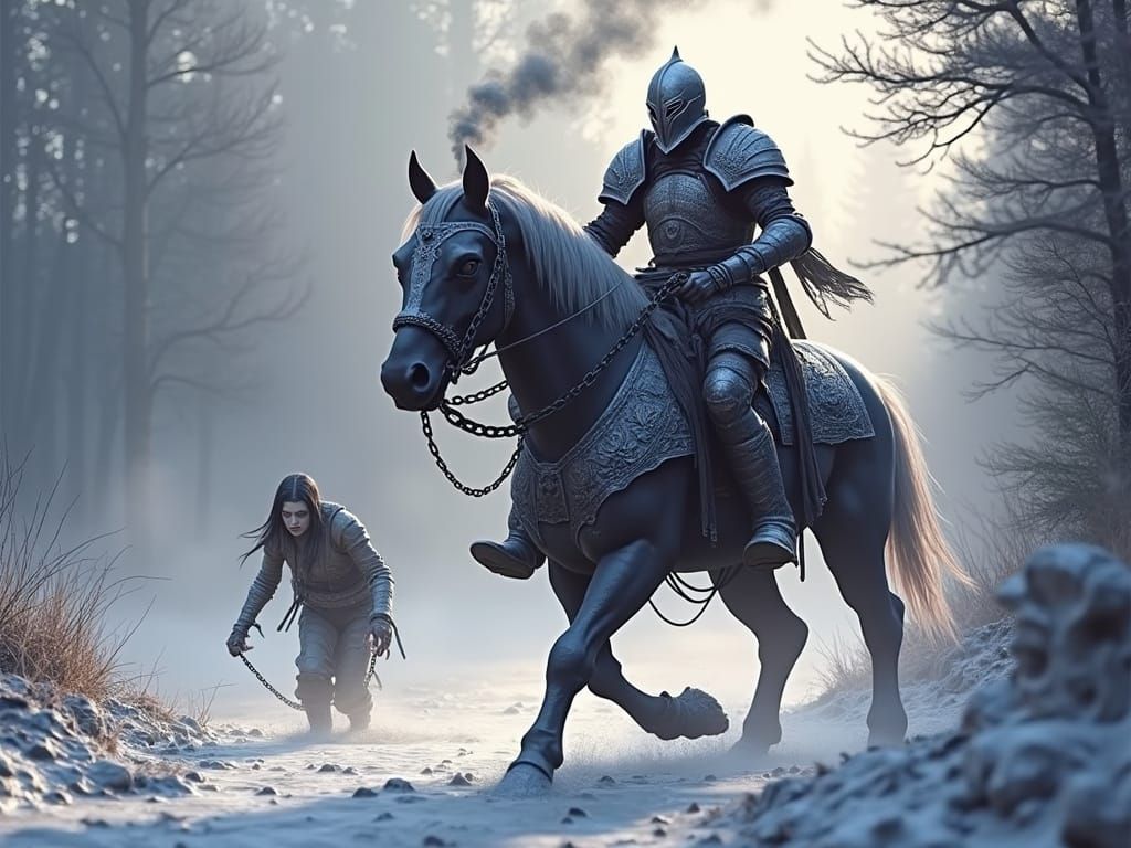 Battle-Worn Black Knight Orc in Dark Fantasy Landscape